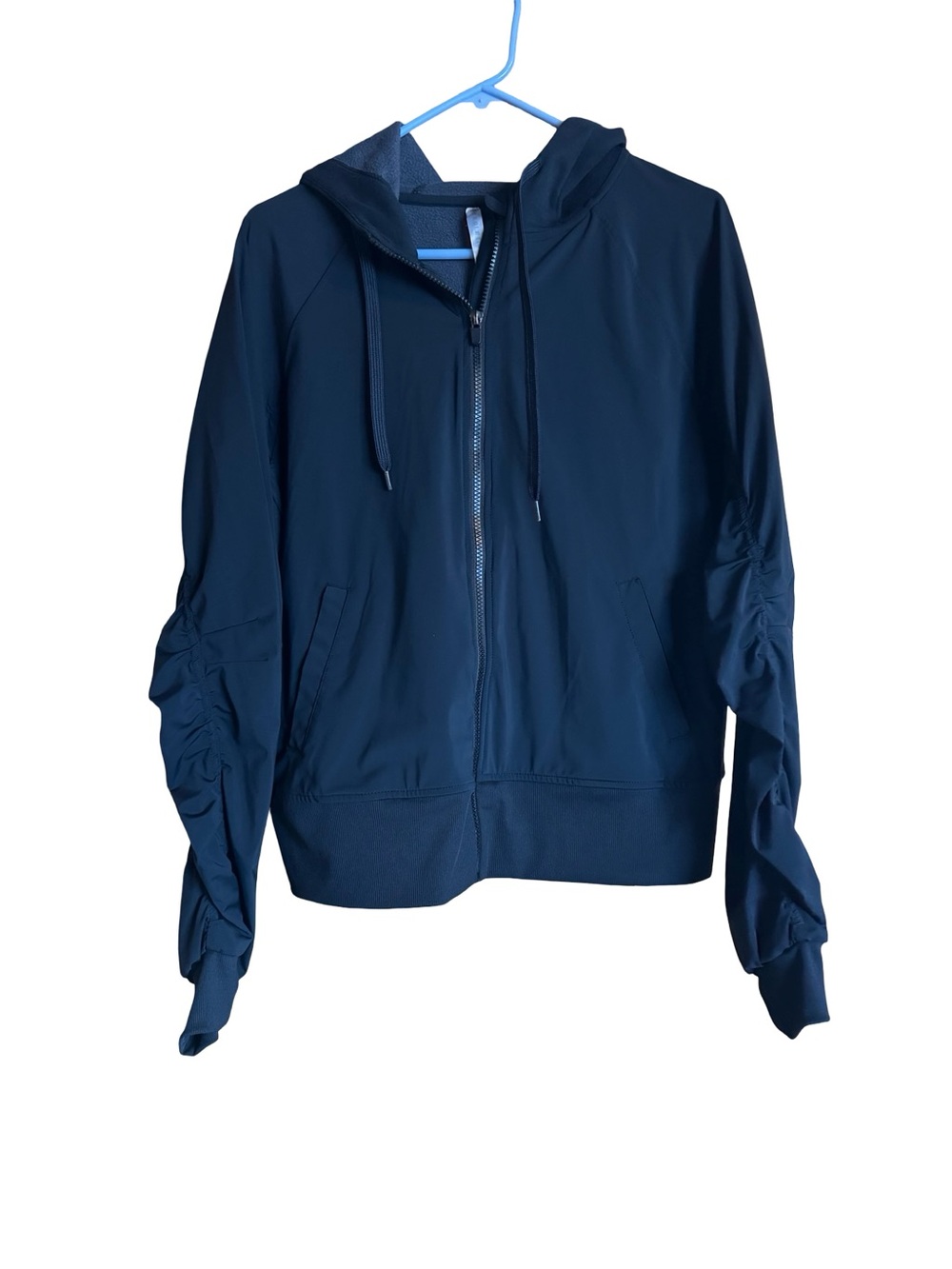 Fabletics Navy Hooded Full-Zip Bomber Jacket